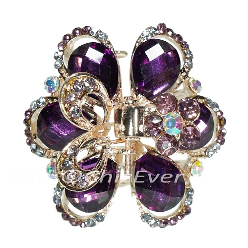 Haargreifer Blume Haarkneifer Haarklammer Metall & Strass lila violett gold 5145 - zum Schließen ins Bild klicken